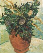 Vincent Van Gogh Still life:Vase with Flower and Thistles (nn04) Sweden oil painting reproduction